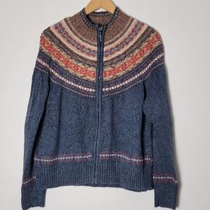Vintage Tiara International Nordic Fair Isle Zip Front Sweater M/L Cottagecore
